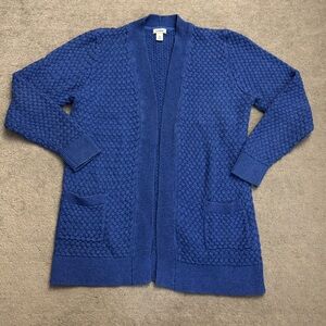L.L. Bean Open Front Basket Weave Cotton Sweater Cardigan w/ Pockets